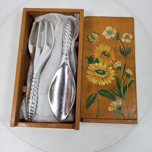 Vintage Fork Spoon Serving Set in Floral Box 9x5x2 Inch India - Picture 2 of 9